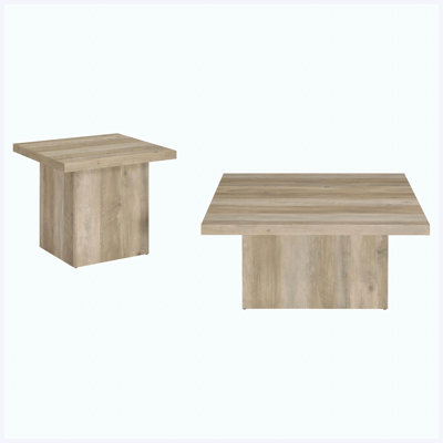Rustic Pine 2-Piece Coffee Table Set, Farmhouse Living Room Coordinated Table Set