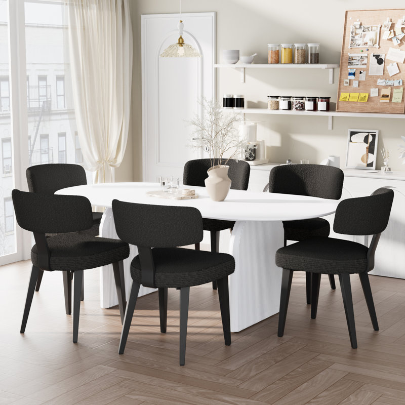 Oval Dining Table Sets, Brown/Black, 7 Pieces (Table, 6 Chairs)