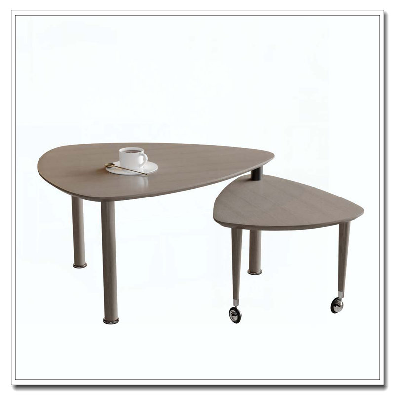 Table basse rotative avec pieds en bois d'hévéa massif, Couleur unie, Marron foncé