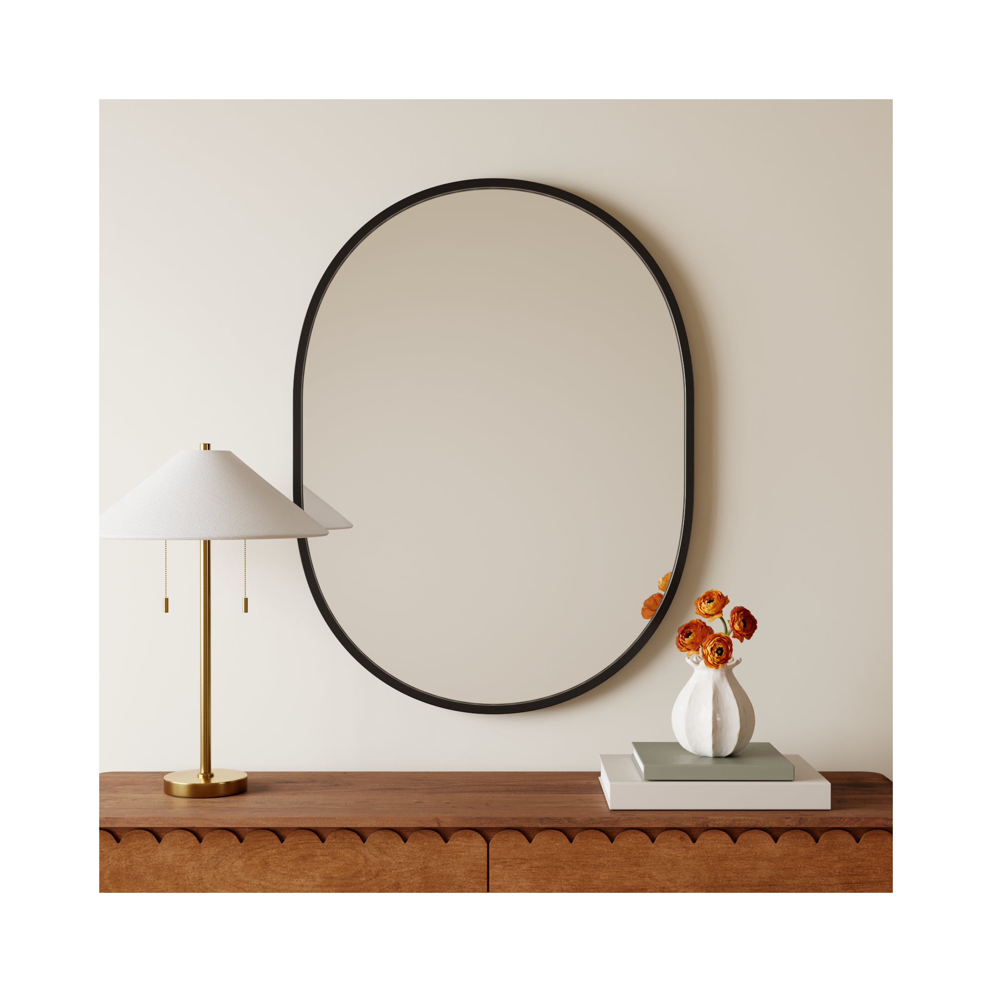 Sabine Metal Pill Wall Mirror, 40" x 30", Black