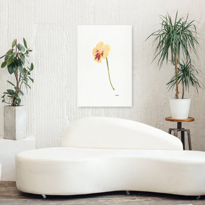 Soft Yellow Pansy Delicate Contemporary Pansy Flower Wall Art Print by NKTN - Wrapped Canvas Print