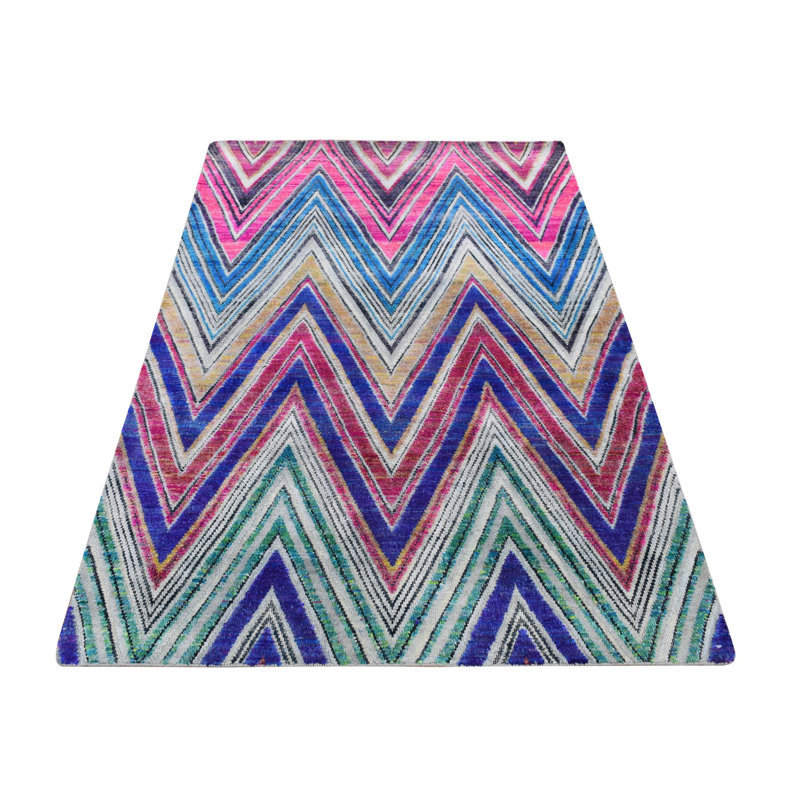 Tapis en laine noué à la main 4 pi x 6 pi 2 po à motif de chevrons rose chaud 673907D07EA346A6B7AE8C5249E85DA0