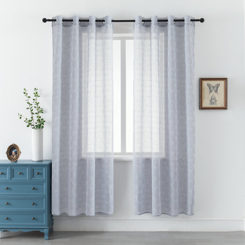 Mkenzi Polyester Semi-Sheer Gromments Curtain Pair, Blue, 52" W x 84" L