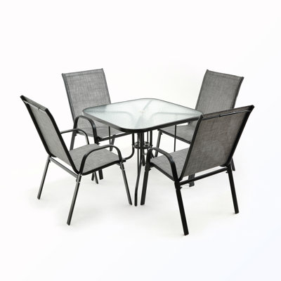 Square Patio Dining Table with Glass Top with Umbrella Hole