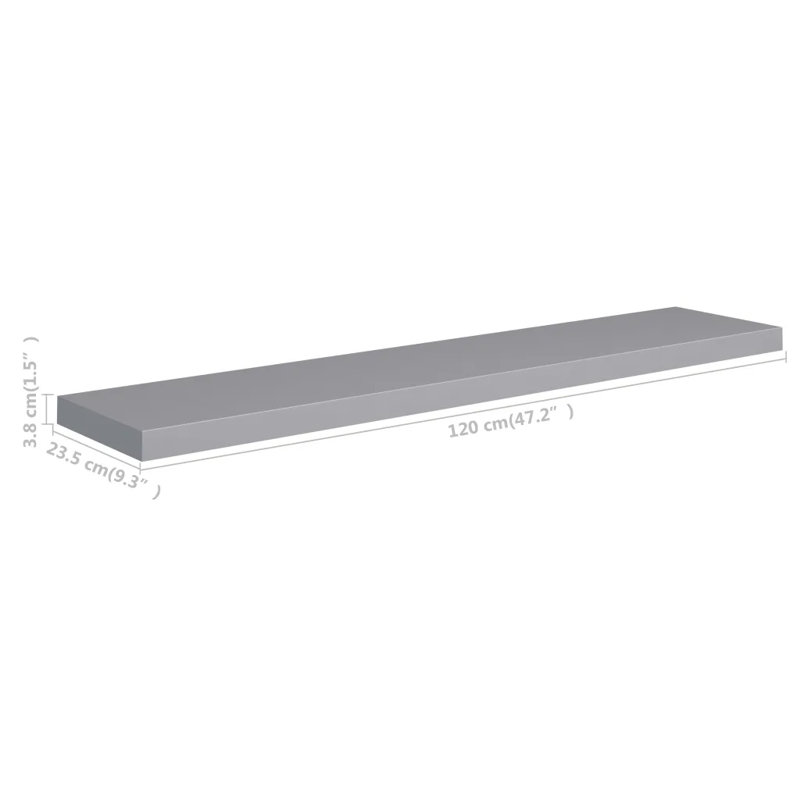 Arsis 4 Piece Metal Floating Shelf, 3.8cm H x 23.5cm W x 120cm D, Grey