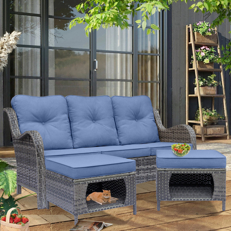 Seob 71.26'' Wide Patio Sofa with Cushions, Denim Blue