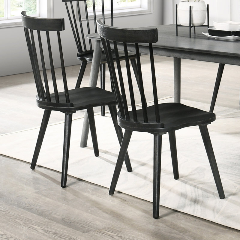 Rustique de 2 chaises de salle à manger rectangulaires en bois massif noir pour la cuisine, la construction, la finition naturelle avec finition, le salon idéal et l'élégance