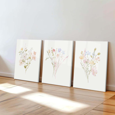 Nursery Wildflower Wall Art Girl Flower Canvas Wall Decor Floral Nursery Art Prints Pink Flower Pictures Botanical Wildflower Painting Pastel Floral Artwork For Girls Bedroom 12X16x3 Inch Wrapped Canvas