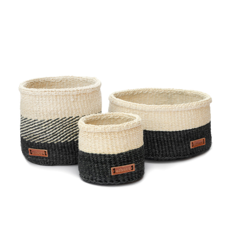 Panier moyen en sisal naturel / noir, 15" H x  15" W x  15" D