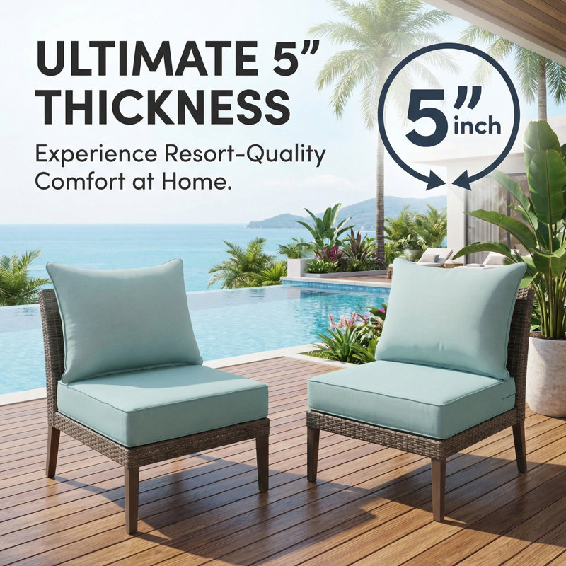 Outdoor Cushion Set Of 2, 5 Inch Deep Seat Patio Furniture Cushions With Removable Cover,replacement Patio Cushion Set For Chair,sofa,loveseat