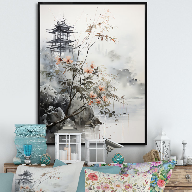 Art asiatique, oiseau Sumi, sérénité - impression, H 32 po x l 24 po x P 1 po, Cadre flottant noir