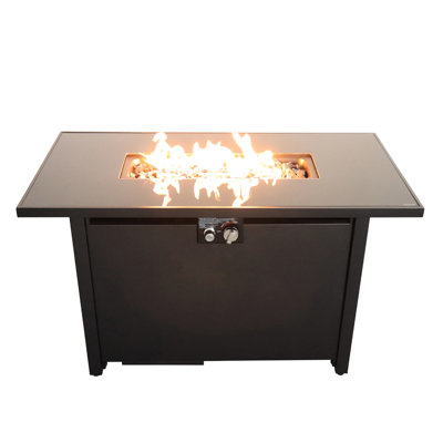 Table de foyer d'extérieur moderne en acier noir, H 25 po x l 42 po, 50000, chaleur et rouille, mélange de jardin