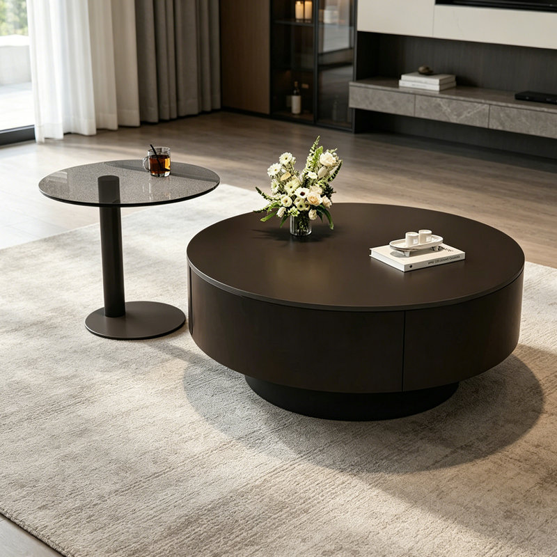 Table basse de luxe italienne Premium, H 13 po x L 27,55 po x l 27,55 po, Noir/gris, Couleur unie