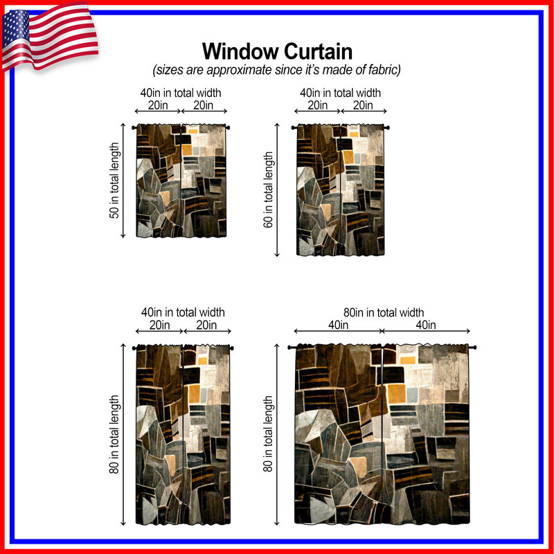 Rideaux abstraits abstraits et transparents - 2 panneaux, 20 po x 60 po - 2 panneaux, Obscurcissement de chambre