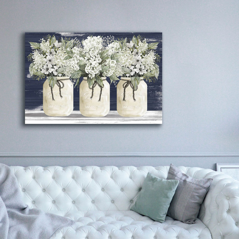 Art mural sur toile Dorri «White Floral Trio» par Cindy Jacobs, H 40 po x l 60 po