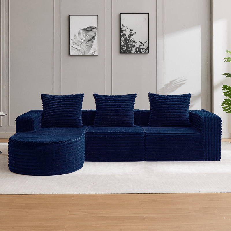 Canapé modulaire Boneless, Fausse fourrure bleue, Orienté à gauche (vu de face)