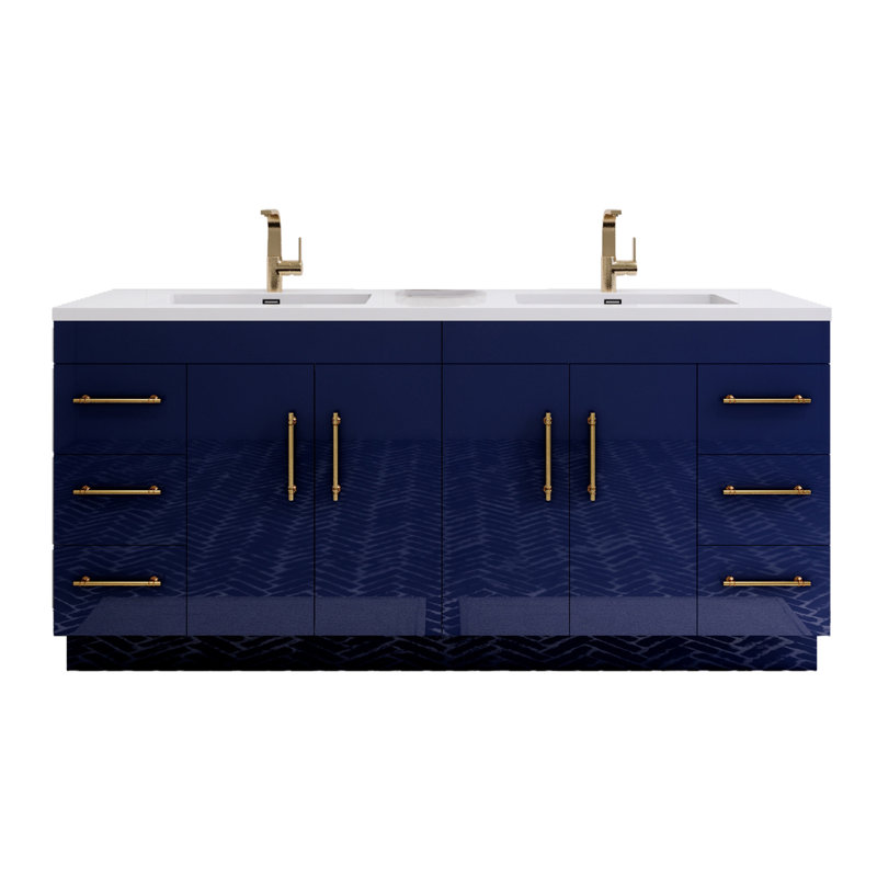 Ensemble de meuble-lavabo double 72 po Spring, Bleu nuit