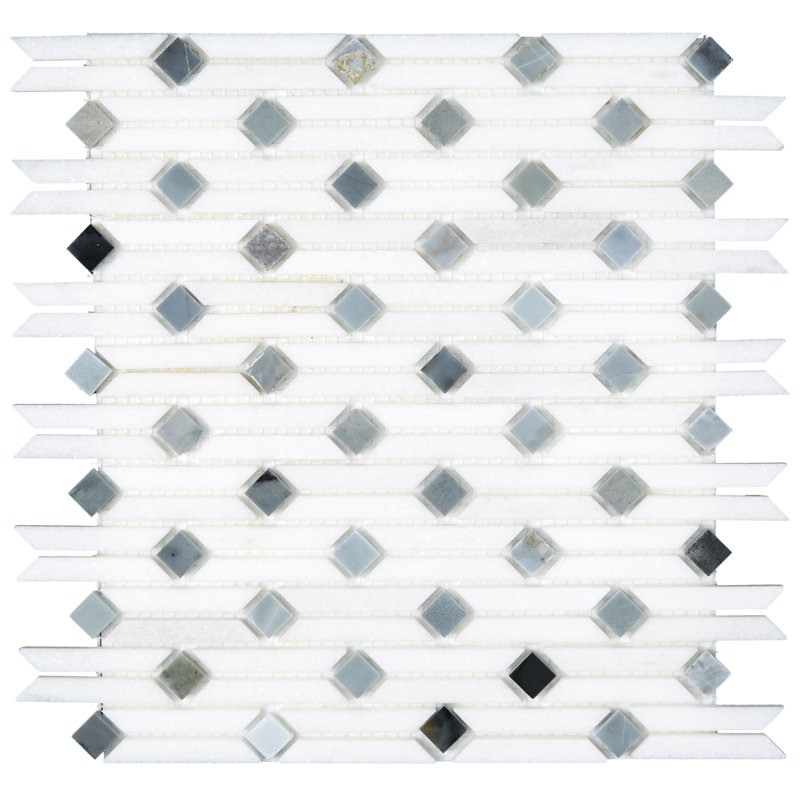 Rockwall Linear Random Size Marble Mosaic Tile in White/Blue
