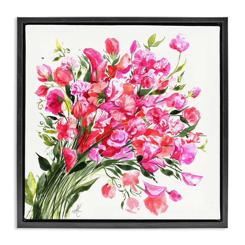 "Sweet Pea Bouquet", art mural encadré par Alexandria Gilbert Kincaid, Cadre flottant noir de jais, H 18 po x l 18 po