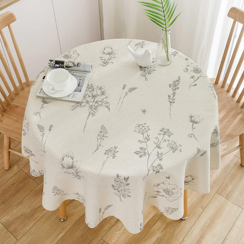 Beige Printing Tablecloth, 150 Cm, Small Round Table Linen, Cotton And Linen