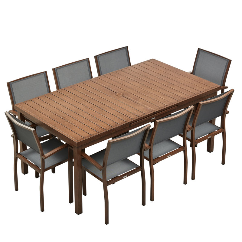 Carlo Extendable 8 - Person Outdoor Dining Set,  Brushed Wooden Painted