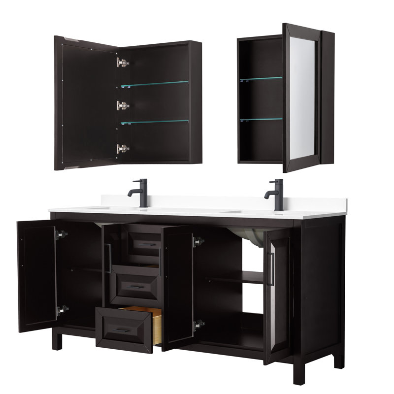 Daria 72'' W Double Vanity, Dark Espresso, White Cultured Marble, Matte Black