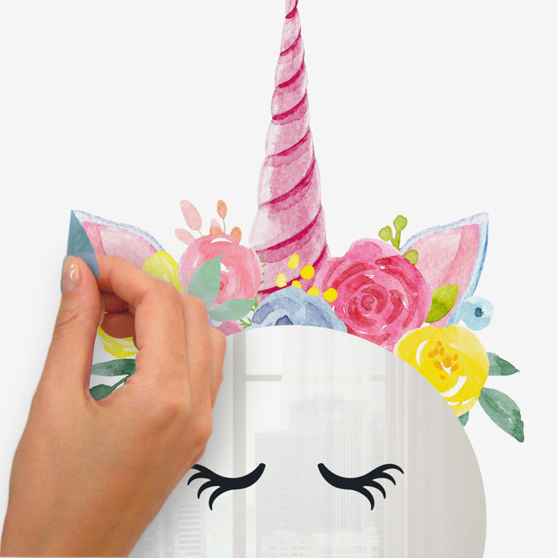 Décalcomanie murale en miroir de licorne floral