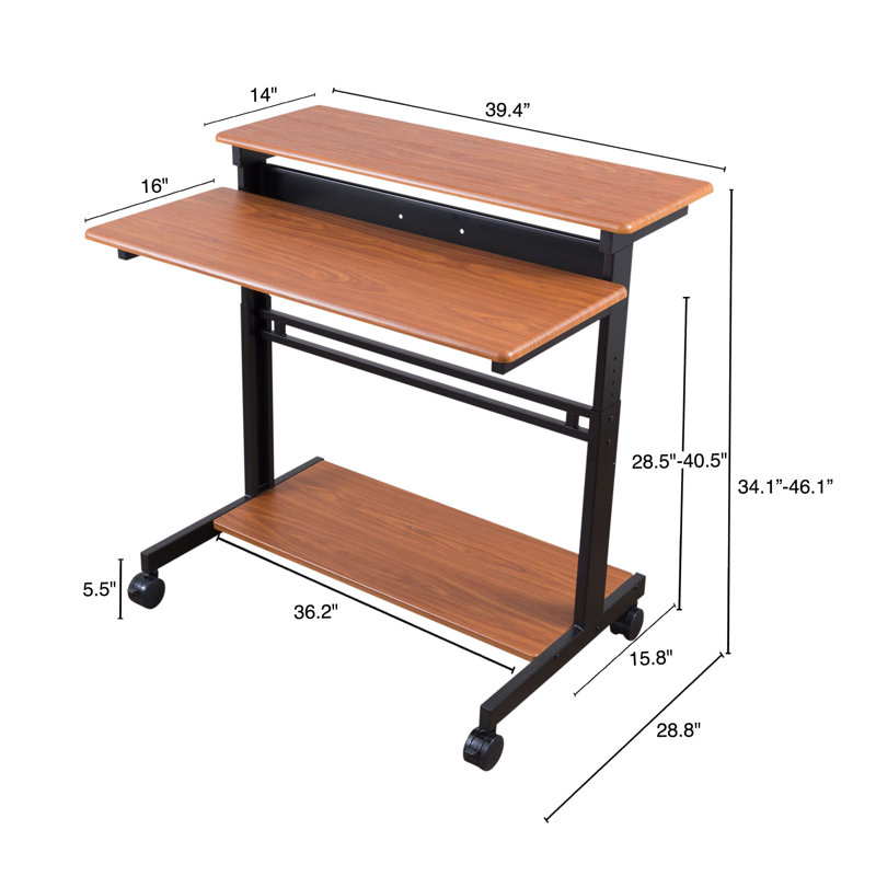 Adjustable Metal Base Standing Desk, Teak/Black, 46.1" H x 39.4" W x 28.8" D