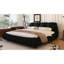 Lit plateforme très grand avec tête de lit ergonomique, bois de pin massif, tissu froissé, support stable, rembourrage confortable rembourré noir, structure en bois-324578845-324578847