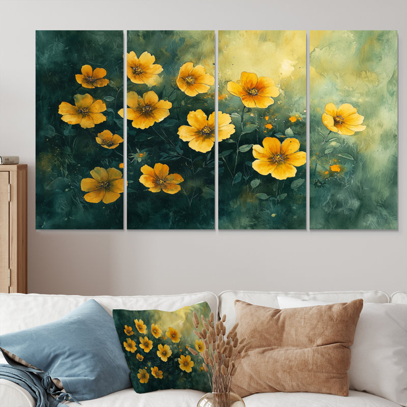 Golden Hour coquelicots en été IV - coquelicots, art mural traditionnel, H 32 po x l 64 po, 4