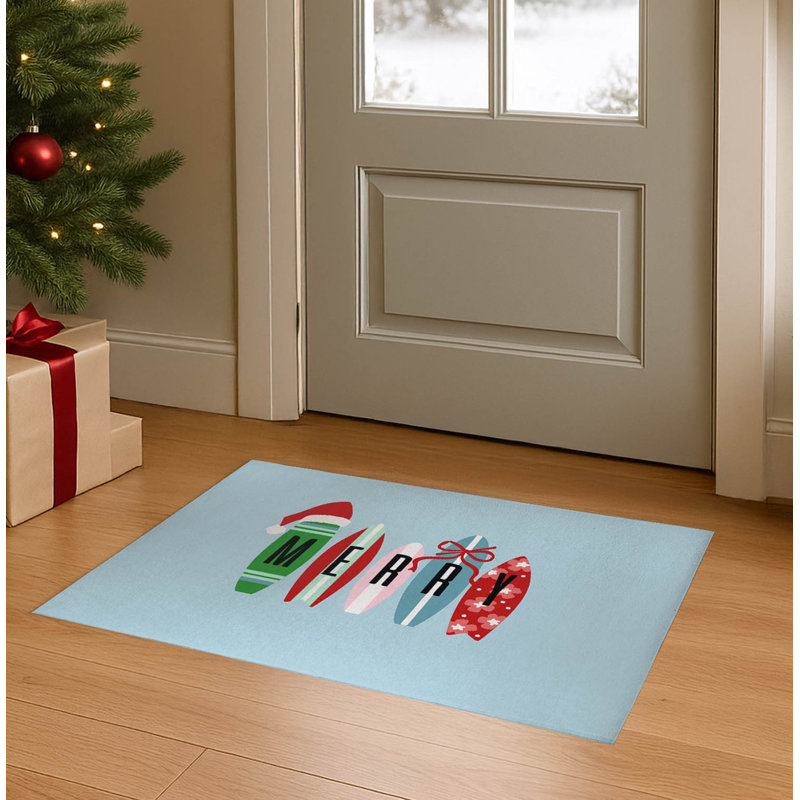 Paillasson d'intérieur Merry Surf, L 36 po x L 60 po, Bleu clair