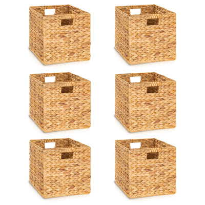 TREVIETDECOR 12.6x12.6in Wicker Storage Baskets, Handwoven Water Hyacinth Foldable Cube Storage Bins - Fits Cube Shelves with 13.6" or Larger Inner Openings