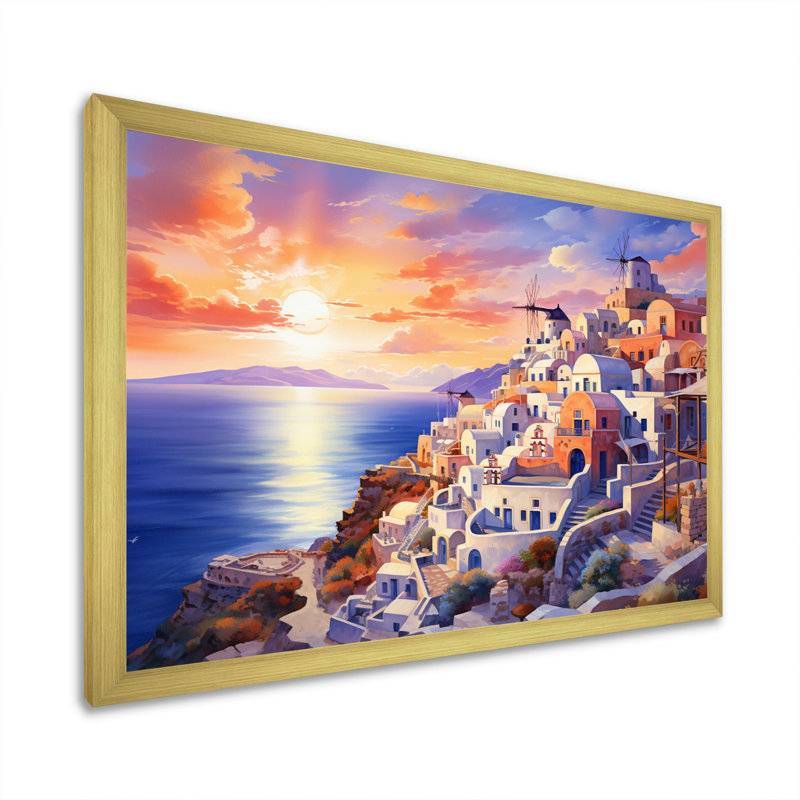" Greece Oia Splendour II ", H 30 po x l 40 po, Cadre doré à une seule photo