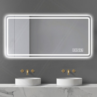 Miroir de salle de bain 28 po x 60 po à DEL, miroir mural, antibuée, à intensité variable, verre trempé incassable, idéal pour la décoration murale de salle de bain, le maquillage et le rasage