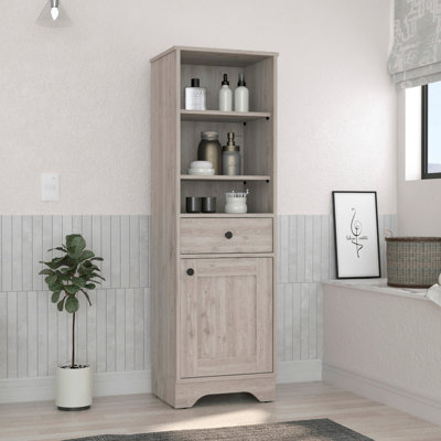Armoire à linge St. Clair, deux tablettes intérieures, deux tablettes ouvertes, une porte