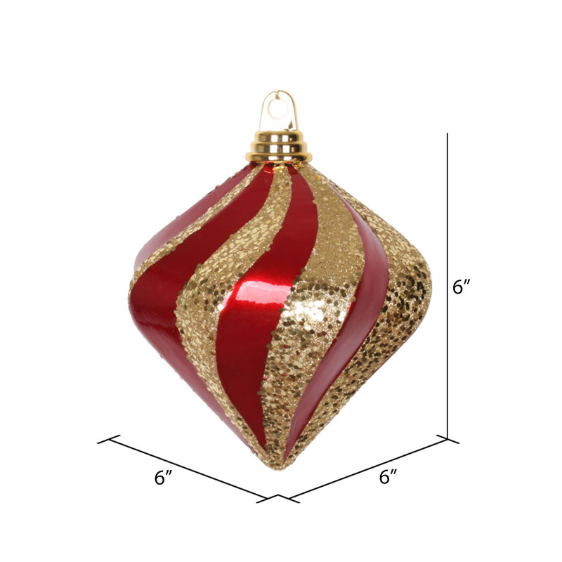 Ornement en forme de diamant, Rouge / doré, H 6 po x l 6 po x P 6 po