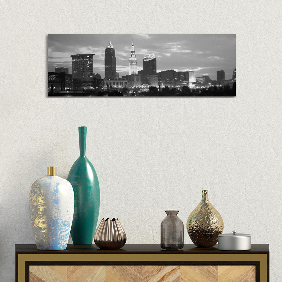 Cleveland Skyline Cityscape - Wrapped Canvas Panoramic Print