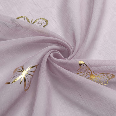 Purple Butterfly Gold Print Sheer Curtains 52x84 Inch Rod Pocket,2 Panels