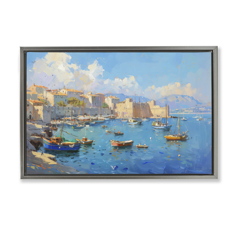 Cadre flottant Nautical Harbor Coastal Town, design par LSR Design Studio, H 21 po x l 31 po, Cadre flottant gris lustré