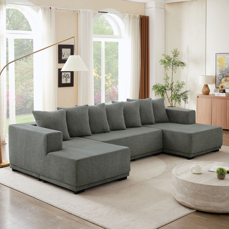 Canapé modulaire en chenille, Gris chenille, H 31,5 po x l 128 po x P 61,02 po