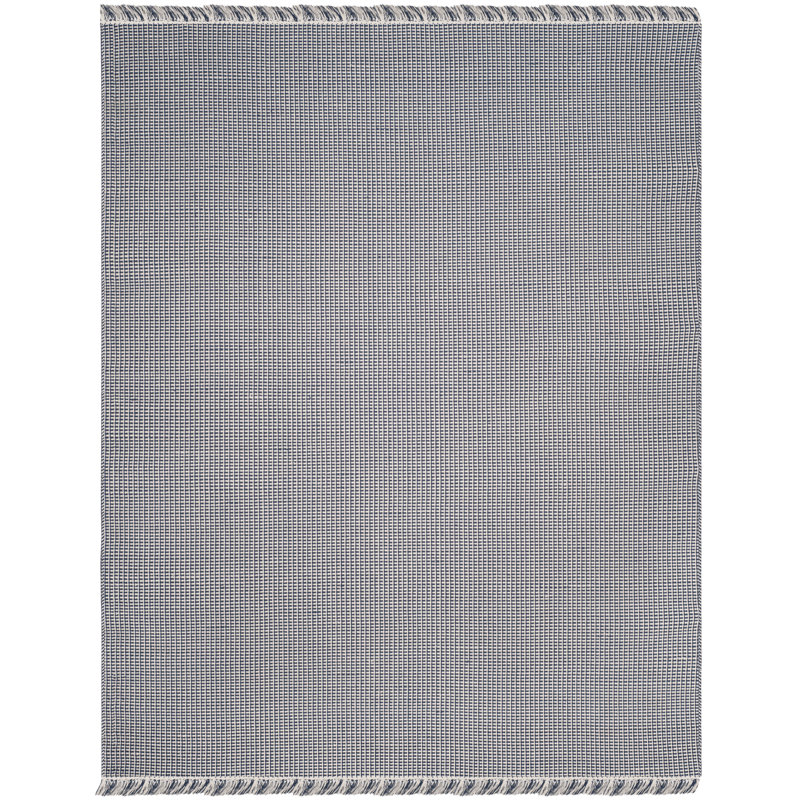 Tapis ivoire / bleu marine en coton tissé à la main Bester, Rectangle 9 pi x 12 pi