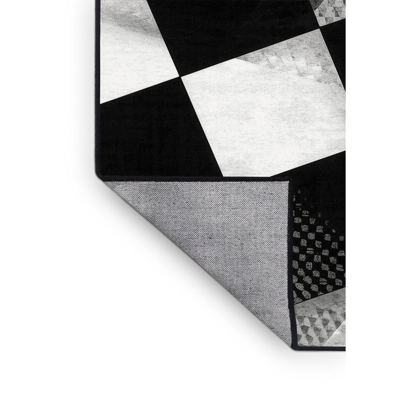 Machine Washable Carlstadt Modern & Contemporary Checkered Rug in Gray – Black Binding, 7x10