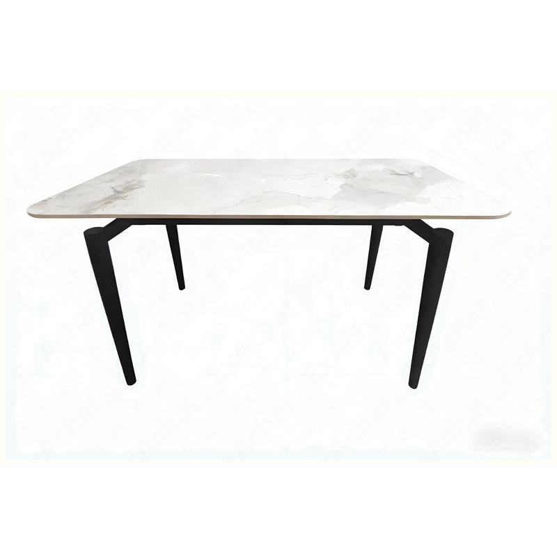 Glossy rock table with black legs,sintered stone dining table,family dining table for 6-8 people