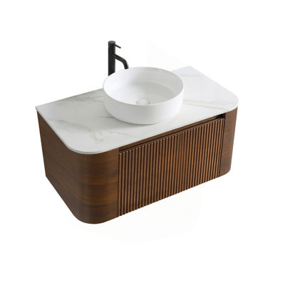 Meuble-lavabo Erba 36 pouces avec lavabo, armoire murale avec porte-serviettes gratuit, lavabo en céramique simple, sans bonde ni robinet, préassemblé