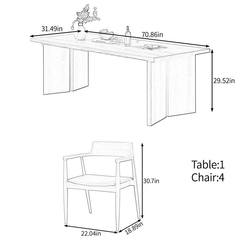 Elegant and durable solid wood table set, 29.52"H x 70.86"L x 31.49"W
