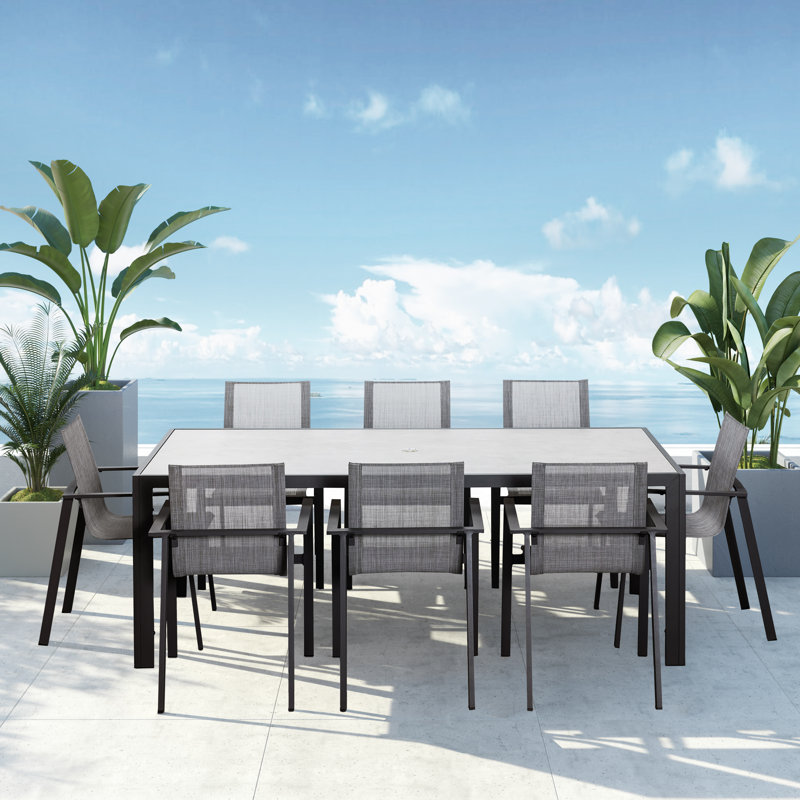 Lift Outdoor 9 - Piece Dining Set, Black Chair / Black Carbon Table