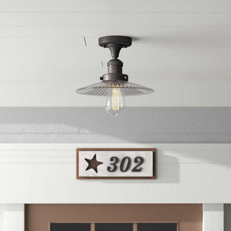 Katalina Glass Semi Flush Mount, Clear Halophane, No Bulb Included, Satin Gold