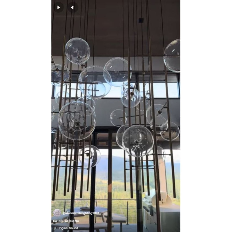 Lustre suspendu en laiton clair à intensité variable Alogena, Laiton noirci, Transparent, 46” Length x 46” Width x 91” Height