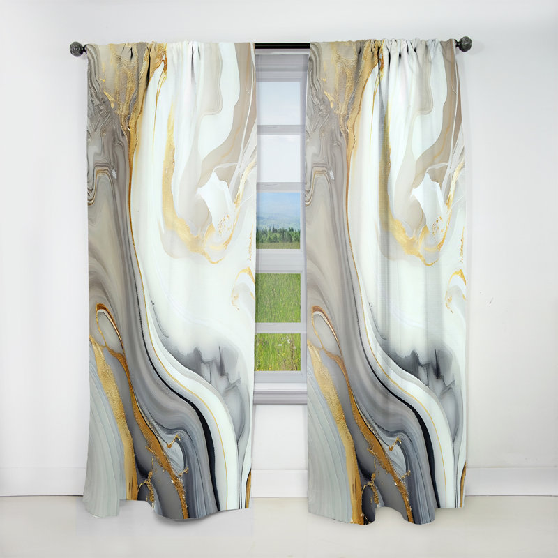 Rideau moderne blanc et doré Marble Abstract III - Velours obscurcissant - 1 panneau, L 52 po x L 95 po
