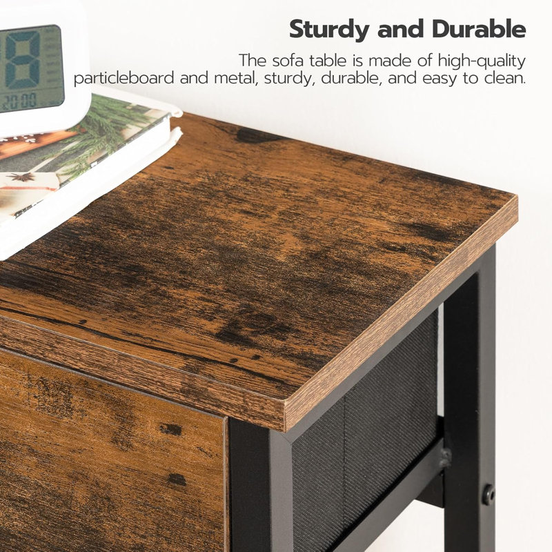 29.5" Narrow Console Table With 2 Fabric Drawers Small Entryway Table With 2-Tier Storage Shelves Thin Sofa Table Side Table Rustic Brown And Black